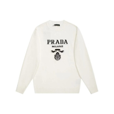 프라다 남성 크루넥 화이트 스웨터 - Prada Mens White Sweaters - pr761x