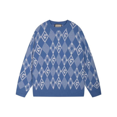 구찌 남성 캐쥬얼 크루넥 블루 스웨터 - Gucci Mens Blue Sweaters- gu1111x